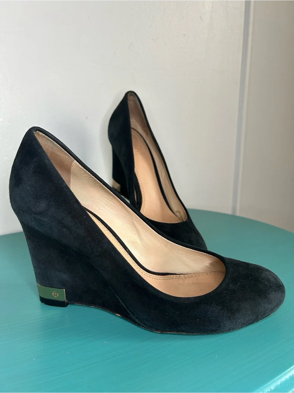 Tory Burch Astoria Solid Black Suede Wedge Pumps - Women's Dress Heels
